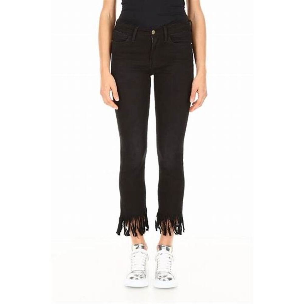 Frame Le High Straight Fringe Hem Noir Black Jeans Size 28